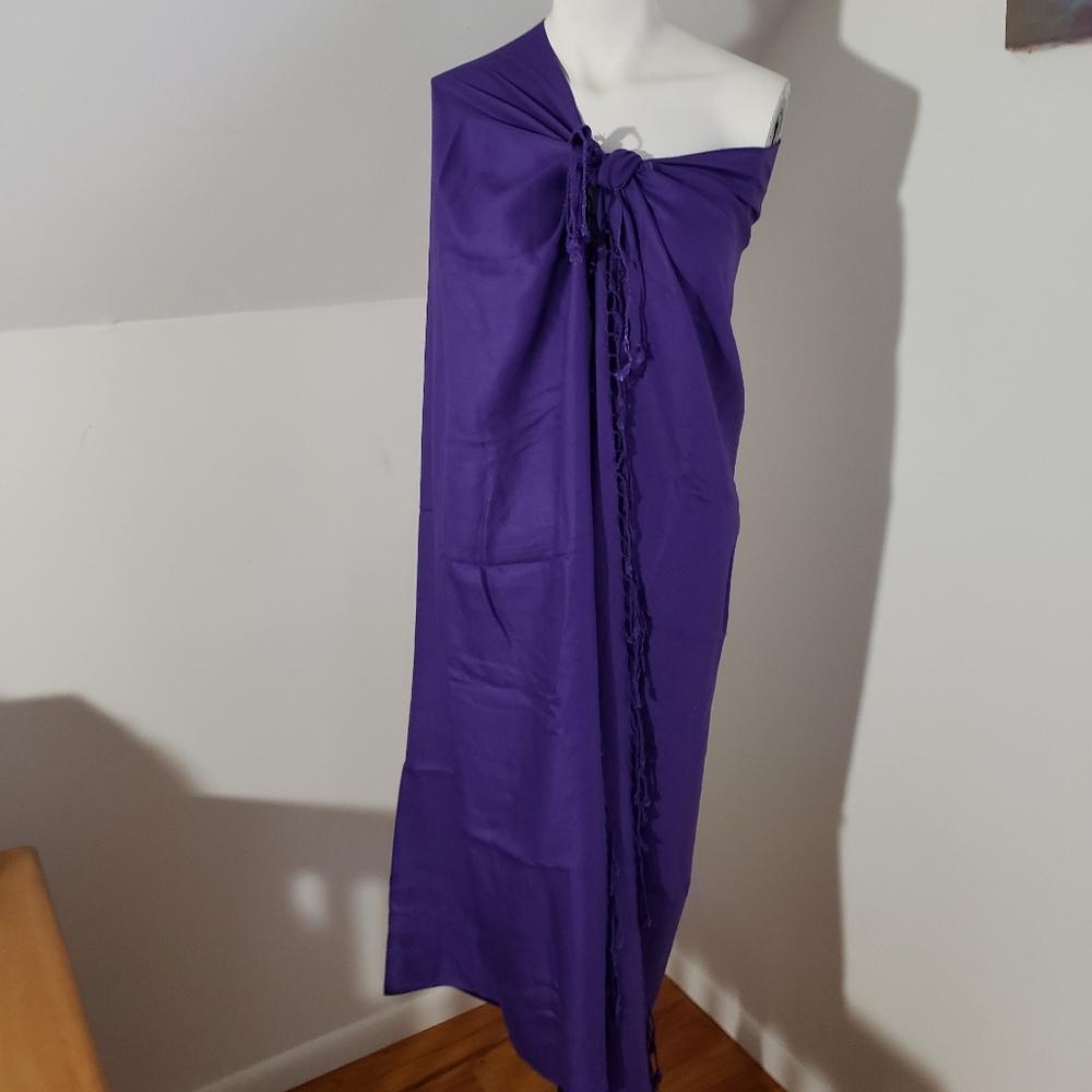 ECHO Deep Purple Rayon Large Scarf with Fringe. - Picture 8 of 14